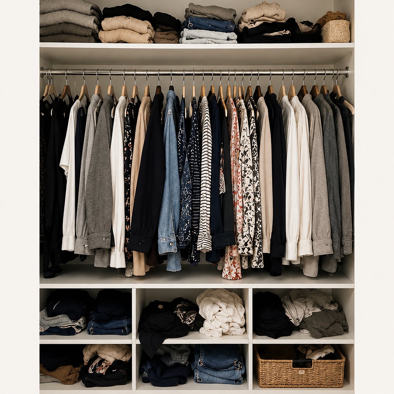 Folded linens on a shelf